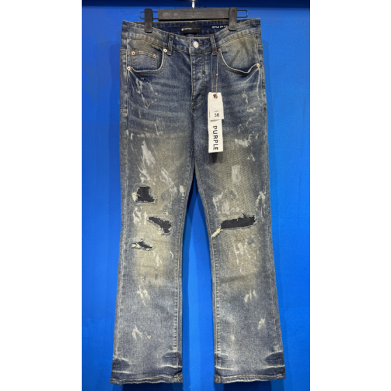 Light Blue Washed Flared Denim Jeans with Black Patchwork Distressing